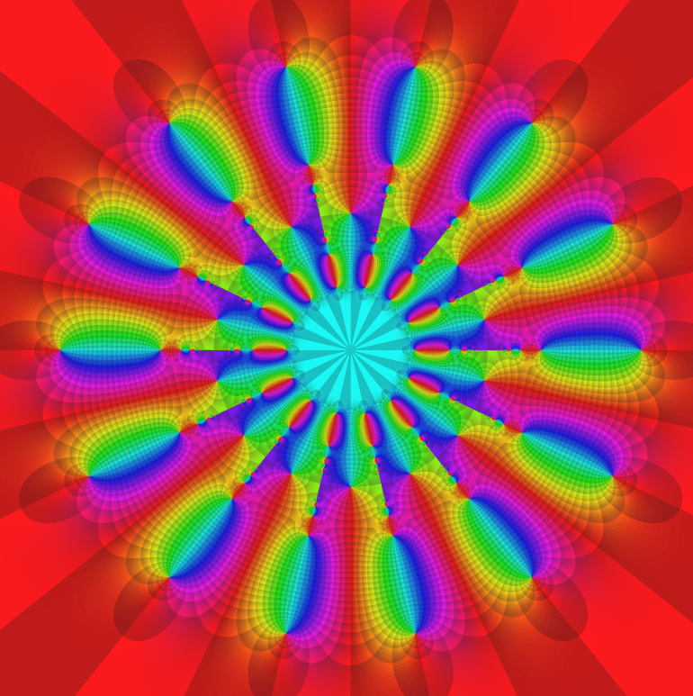 Abb.: 14b       f = cot((z ^2  + phi ^k) / (z ^2  - phi ^k)) , phi=exp(2pi*i/7), k=0:6 .