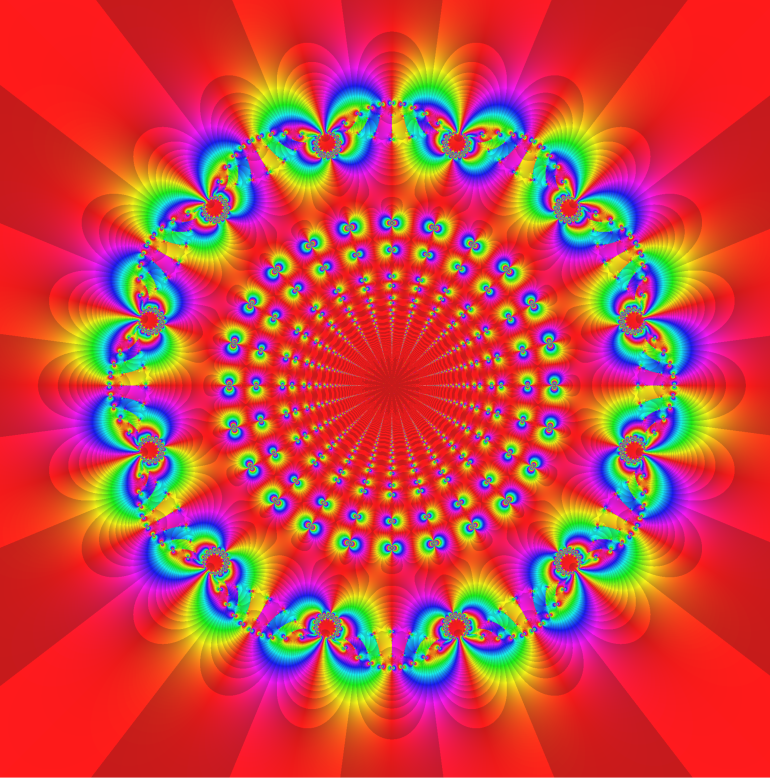 Abb.: 7b   f = (exp(tan((z ^-2  + phi ^k) / ( z ^10  - phi ^k)))) ^i , phi=exp(2pi*i/12), k=0:11 .