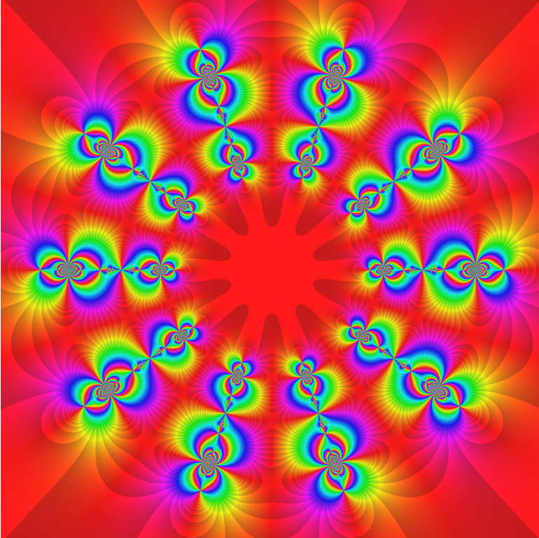 Abb.: 5-3 - 9b    f = sinh(tan((z ^5  + phi ^k) / (z ^5  - phi ^k))), phi=exp(2pi*i/2), k=0:5 .